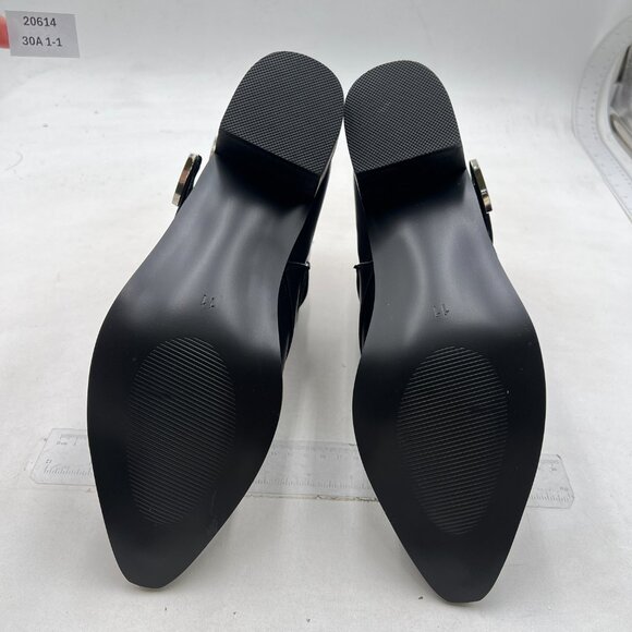 Black Straps Metal Buckle Pointed Toe Low Chunky Heels Ankle Booties for Women - Picture 6 of 7